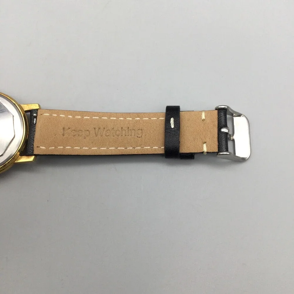 Vintage Juvenia Mens Watch 34mm Gold Plated Black Leather Automatic